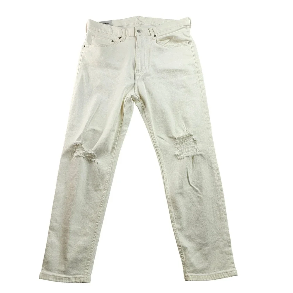 H&M Jeans Mens 32 White Denim Streetwear Grunge Distressed Regular‎ Fit Tapered